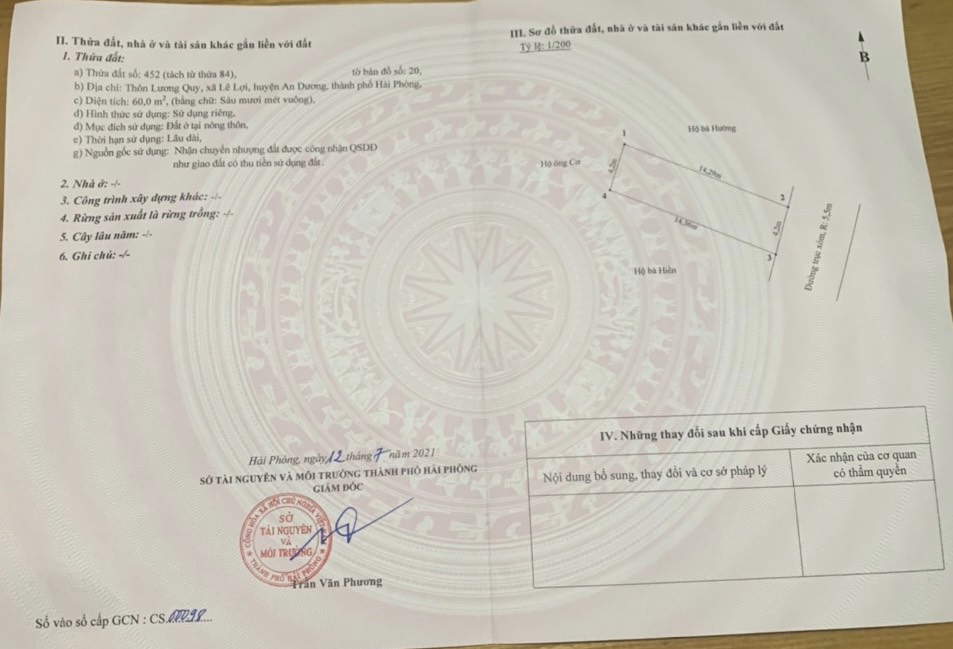 Bán lô đất Lương Quy Lê Lợi 990 triệu 60m2 đường 5,5m