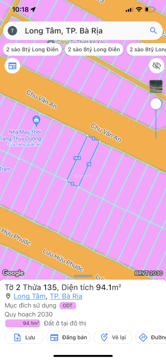 5x19m full thổ cư Long Tâm, Bà Rịa, mặt tiền Chu Văn An nhựa vỉa hè 13m giá 2,45 tỷ