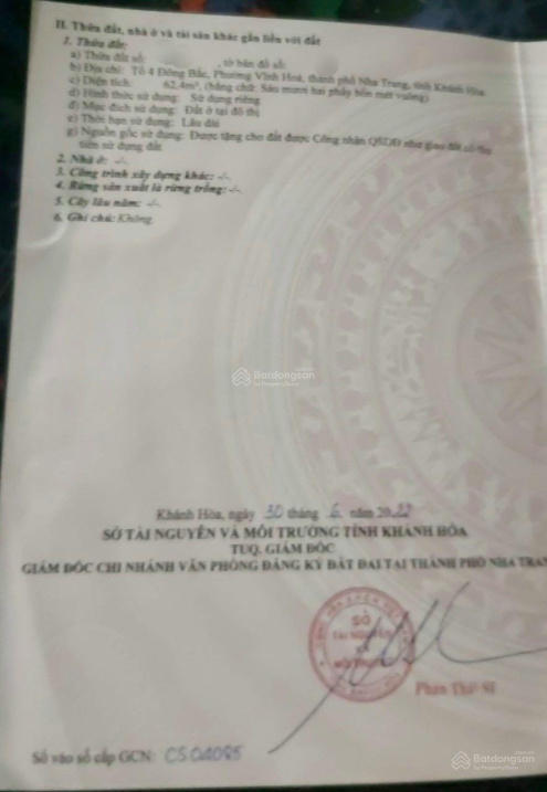 Bán đất hẻm Quảng Đức, Vĩnh Hoà, DT 62,4m2, ngang 7,2m, hướng nam - giá 1,56 tỷ