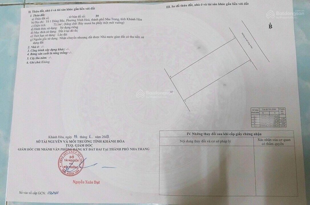 Bán đất khu lộc phát Vĩnh Hoà, DT 73m2, ngang 5, hướng đông bắc, đường 5m - giá 2,5 tỷ