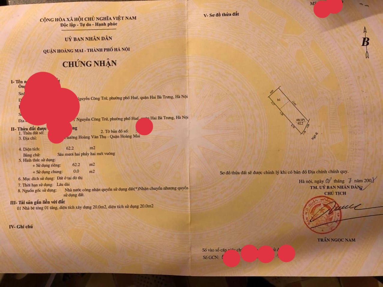 Cần Bán Gấp Mảnh Đất Đường Hoàng Mai Ô Tô Đỗ Giá Rẻ. 62,2m2 MT 4.1m, 80 triệu/m2