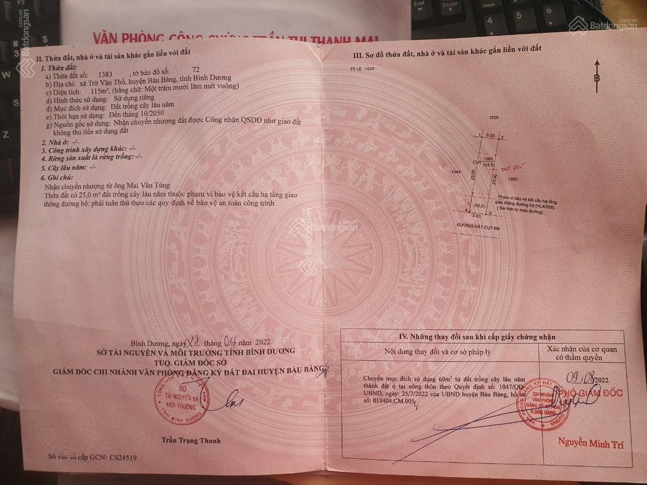 Cần bán lô Đất 115m2, 60m2 thổ cư - gần chợ Mới, KCN Chơn Thành