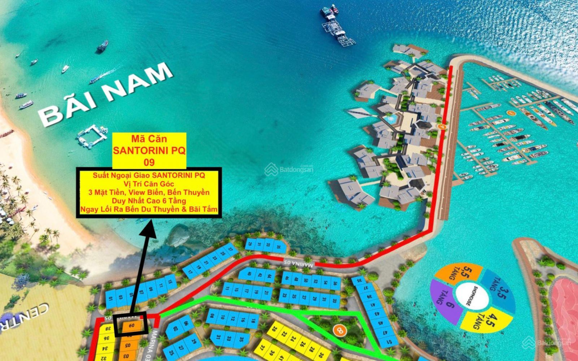 Suất Ngoại Giao căn góc lớn Shop Santorini PQ, Cao 6 Tầng. View trực diện Biển và bến du thuyền