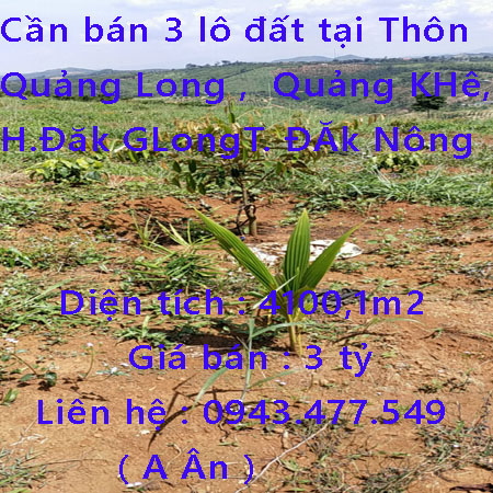 Cần bán 3 lô đất tại Thôn Quảng Long , xã Quảng KHê, huyện Đăk GLong, tỉnh ĐĂk Nông