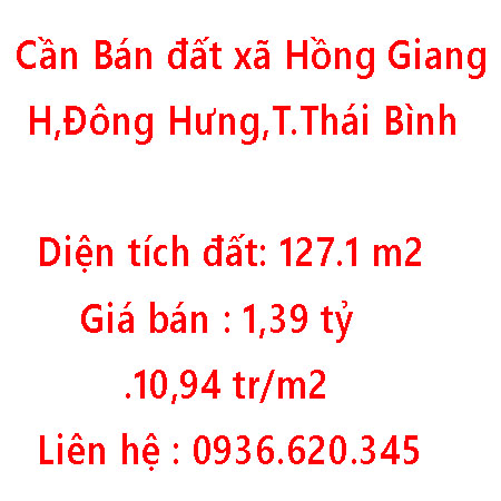 Cần Bán đất xã Hồng Giang,Đông Hưng,Thái Bình