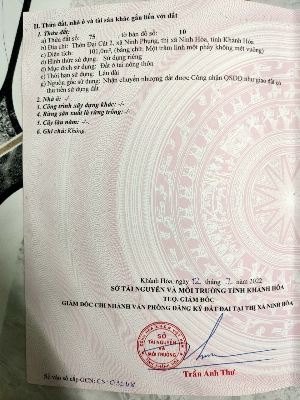 Đất nền Khánh Hòa Cần bán lô đất tại Xã Ninh Phụng - Thị Xã Ninh Hoà