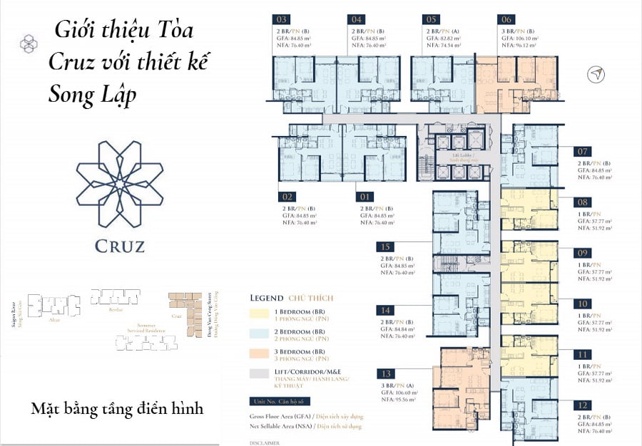 Mặt bằng tầng điển hình của tháp Cruz