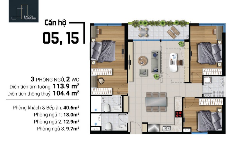 Bán căn hộ 104m2 3Pn-1WC  Dự án Căn hộ chung cư River Panorama Quận 7 Chủ đầu tư An Gia