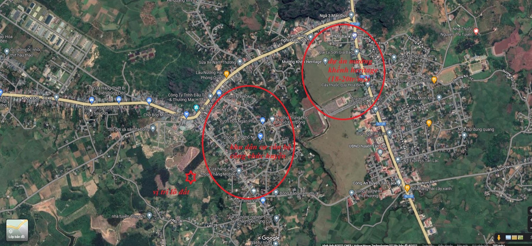 Bán gấp thu vốn đất đẹp 1000m2 Xóm khì, tt Mãn Đức, Tân Lạc, Hoà Bình Đất thị trấn, có 200m2 đô thị, cạnh dự án