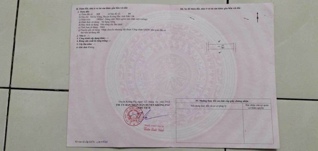 Cần bán gấp lô đất rẫy 7200m2 Xã Ea Yông, Huyện Krông Pắc, Đắk Lắk giá chỉ 500 triệu.