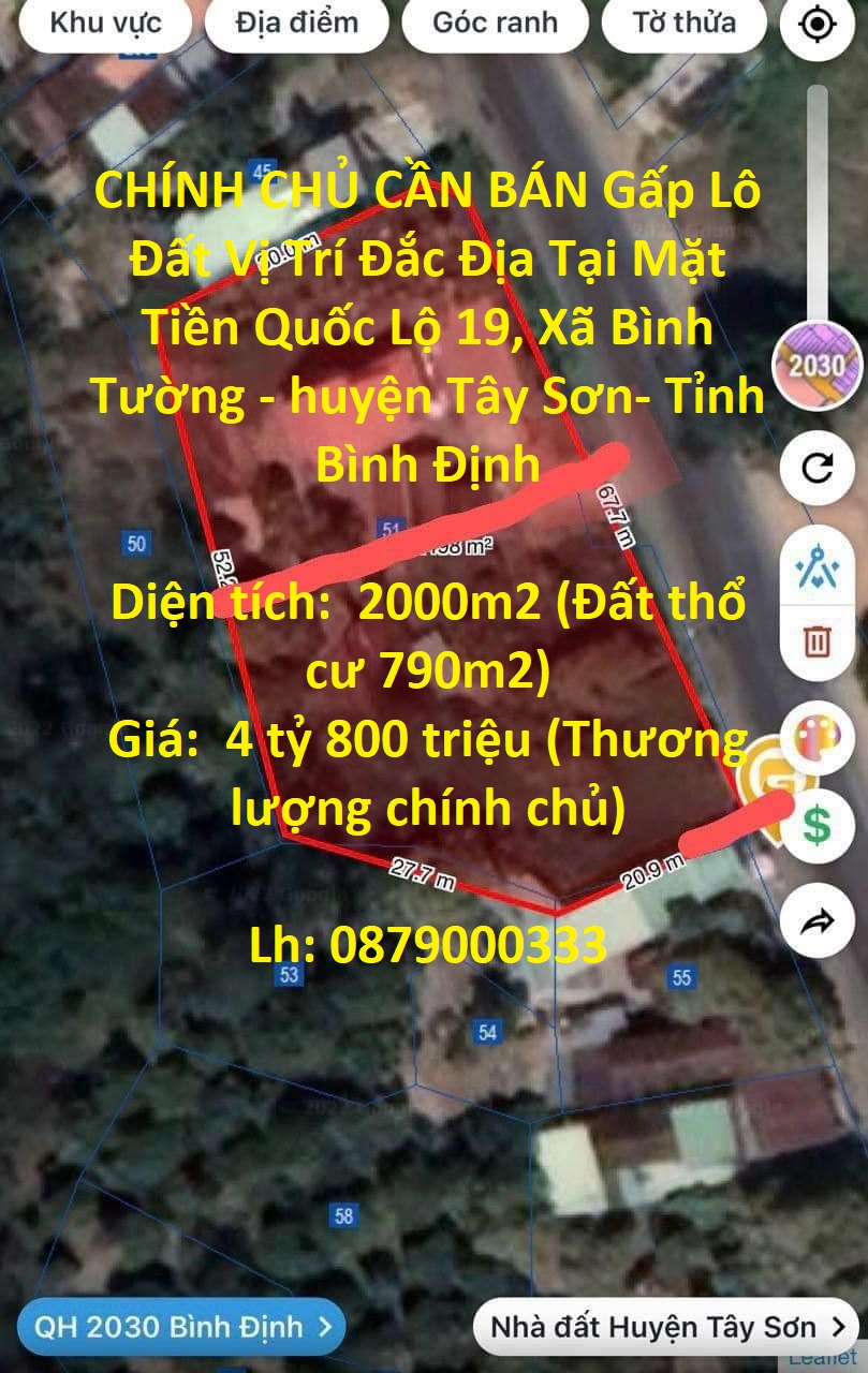CHÍNH CHỦ CẦN BÁN Gấp Lô Đất Vị Trí Đắc Địa Tại BÌNH ĐỊNH - Mặt Tiền Quốc Lộ 19