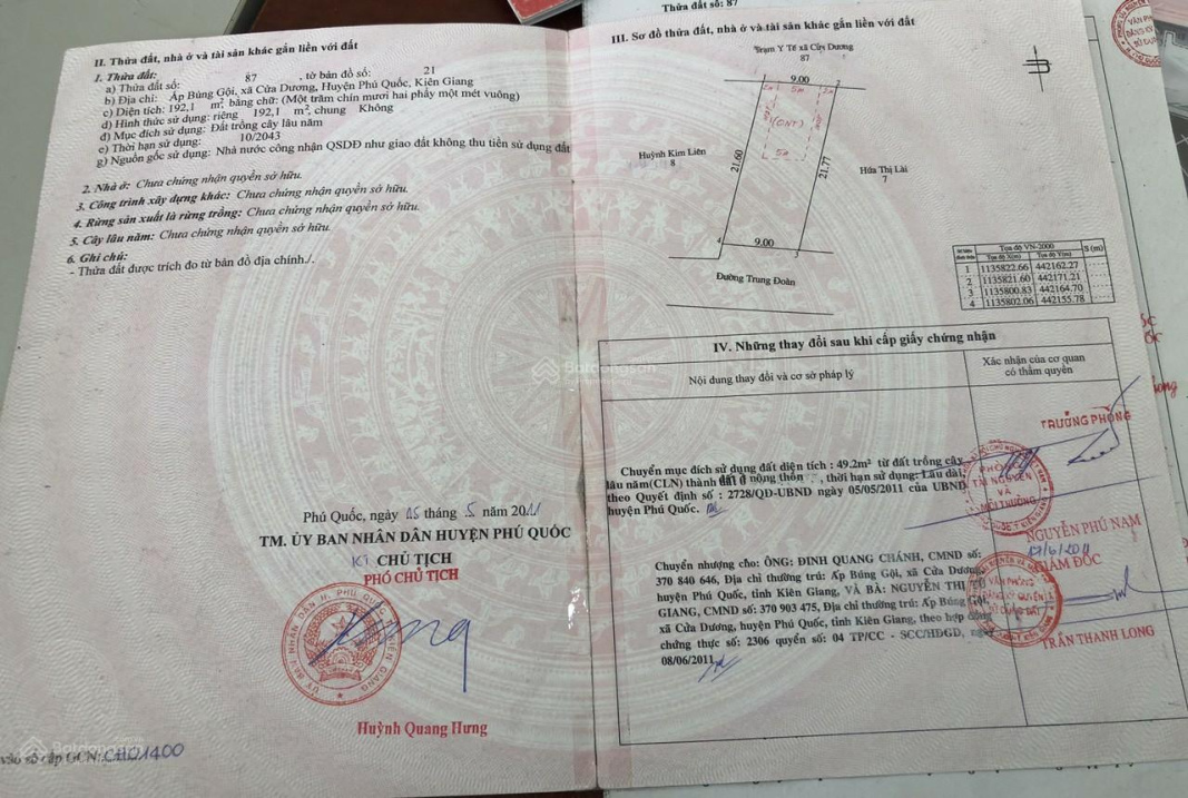 192m2 Ấp Búng Gội, Cửa Dương, Phú Quốc, 50m2 thổ cư giá 3,7 tỷ