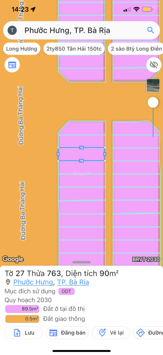 5x18m full thổ cư giá 4,1 tỷ Phước Hưng, Bà Rịa, mặt tiền đường 3/2