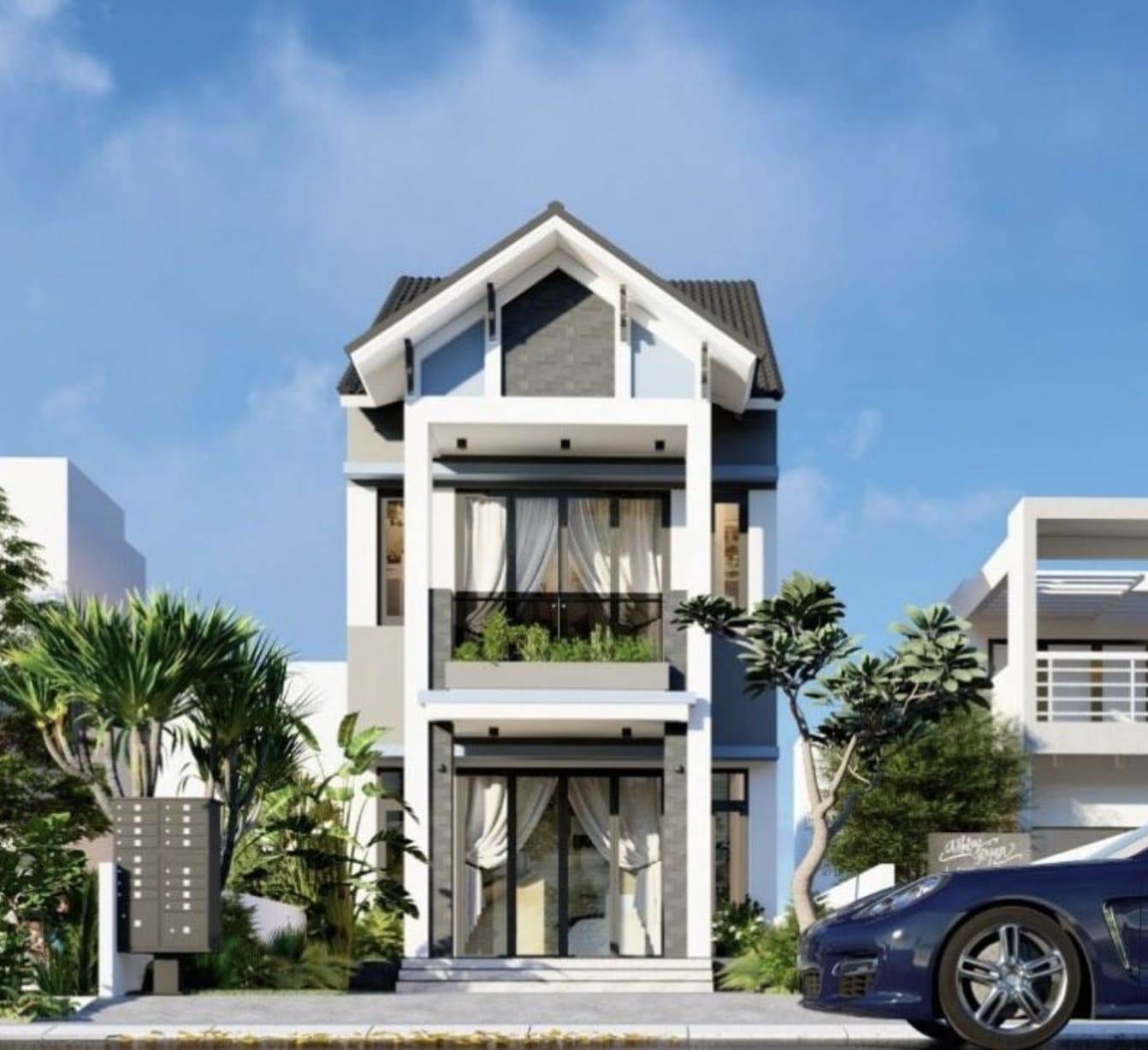 Nhà ống 2 tầng mái thái thường được xây dựng ở các thành phố lớn và các đô thị đông dân cư. Nha-ong-2-tang-mai-thai