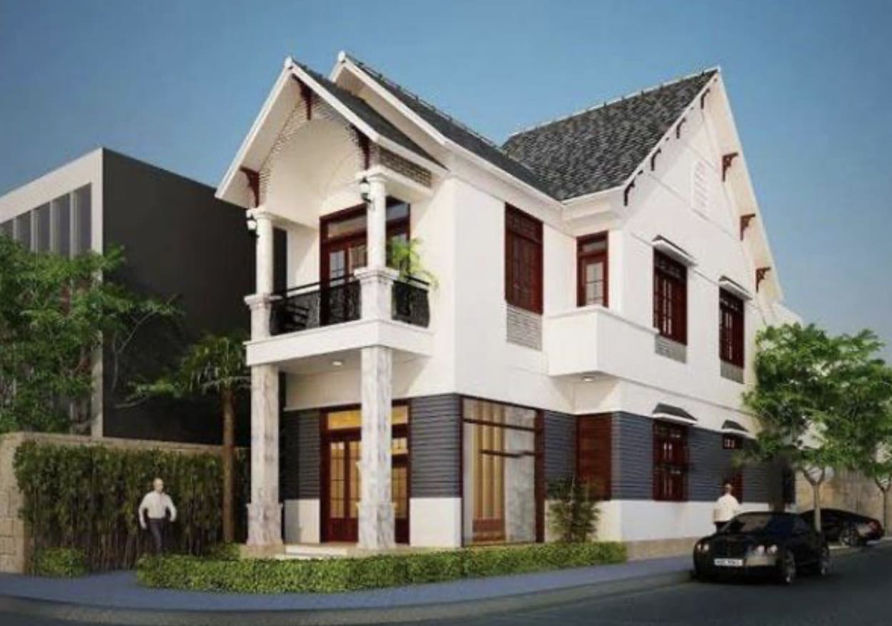 Hình ảnh mẫu nhà ống 2 tầng mái thái được sử dụng chất liệu gỗ làm các khung cửa Nha-ong-2-tang-mai-thai-5