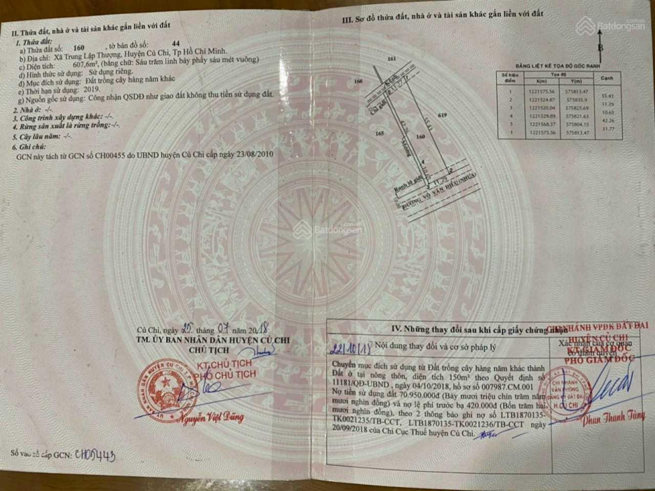 Ba mặt tiền Võ Văn Điều LG 20m, DT 12*55m = 607.6m2, có 150m2 thổ cư giá 6 tỷ. LH 0973;610 214