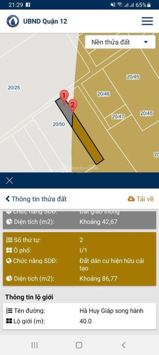 Bán 129m2 đất thổ cư sổ hồng riêng mặt tiền đường Thạnh Xuân 39, Quận 12