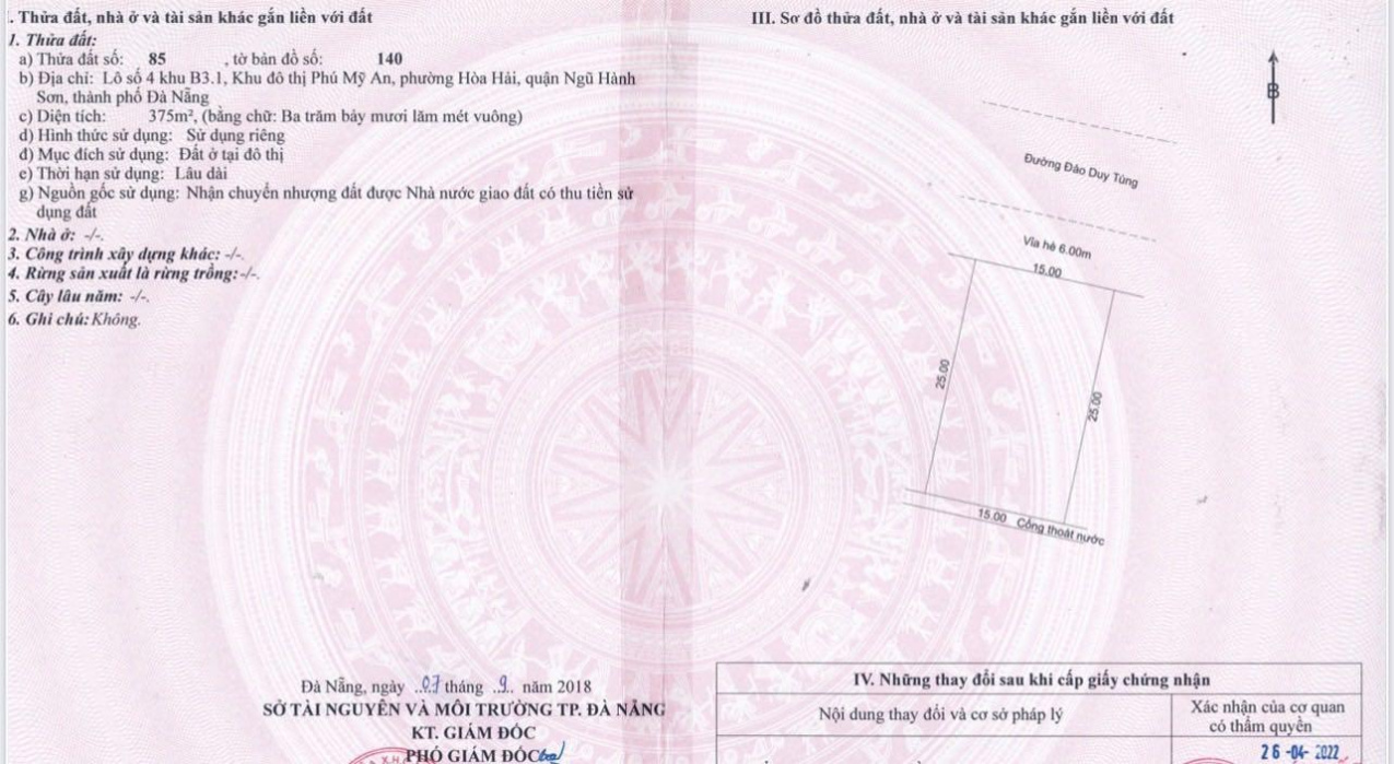 Bán cặp đất đường Đào Duy Tùng, Ngũ Hành Sơn, Đà Nẵng, DT: 750m2