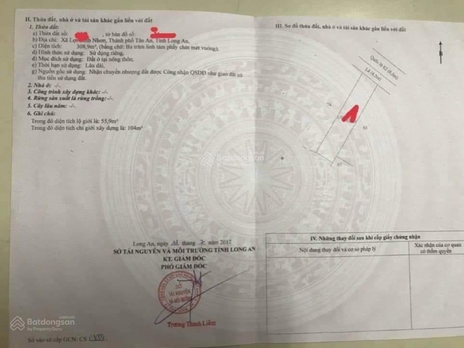 Bán đất MT Đường Quốc Lộ 62 trước KĐT Lợi Bình Nhơn L/H 0909 480 087