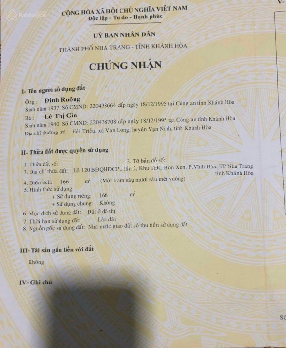 Bán đất đường Bùi Huy Bích, Phường Vĩnh Hoà Nha Trang, lô 120 166m2 (ngang 8,3m) giá 30trd/m2