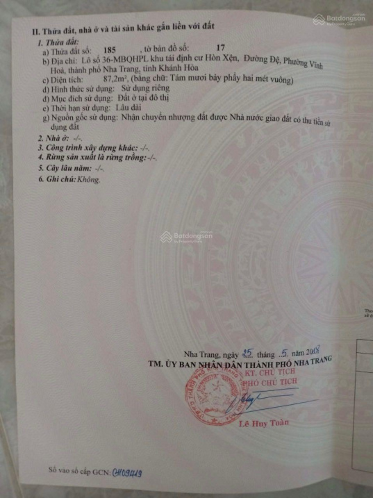 Bán đất đường Lý Thái Tổ Phường Vĩnh Hoà Nha Trang, Lô 36 87,2m2 (ngang 5,6m) giá 66trđ/m2