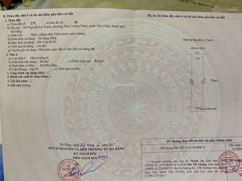 Bán đất đường Nguyễn Lộ Trạch - Hải Châu - Đà Nẵng DT 90m2 giá bán 6 tỷ