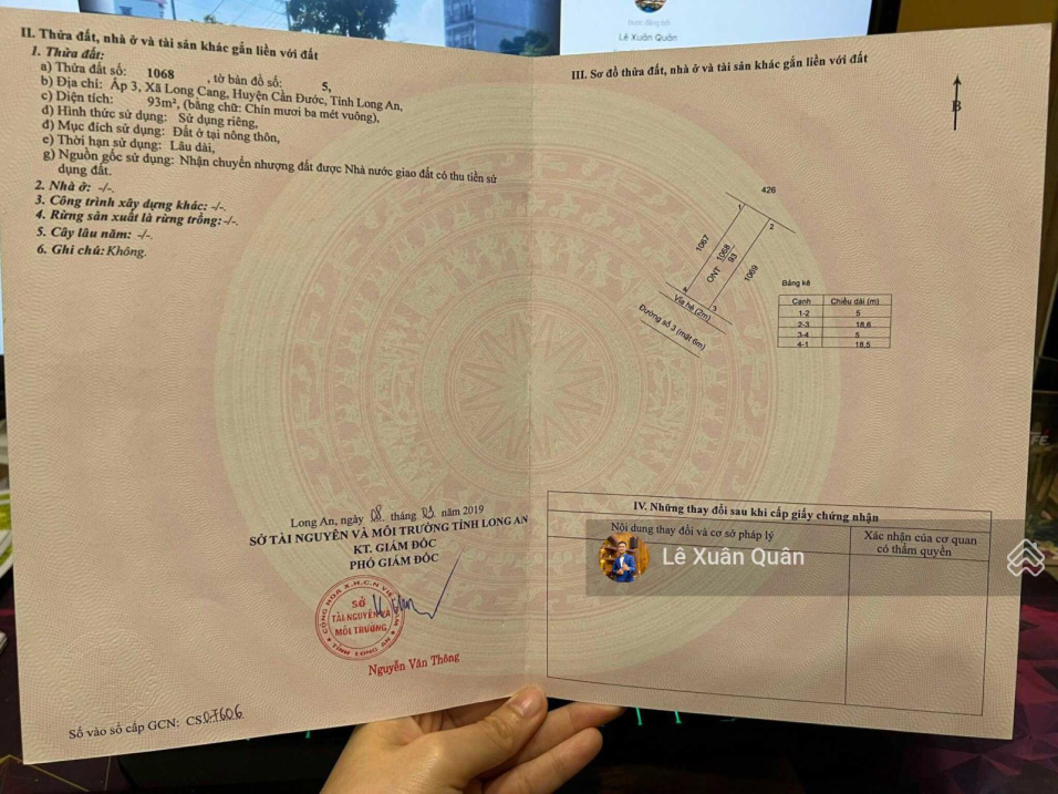 Bán đất khu Long Cang, 93m2, giá bán 1,180 tỷ, Công Chứng Ngay