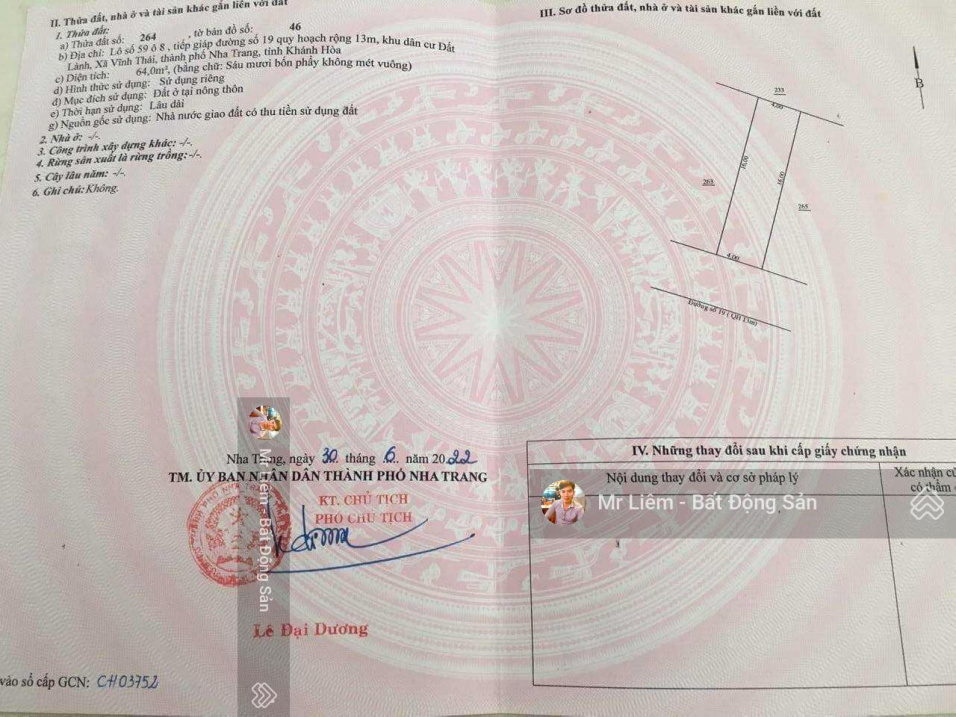 Bán đất khu tái định cư Đất Lành, Vĩnh Thái, Nha Trang - Đường nhựa 13m