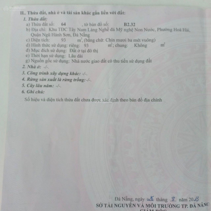 Bán đất mặt tiền đường 5m5 vỉa hè 3m gần đường Huỳnh Lắm nối dài, Hòa Hải, Ngũ Hành Sơn, Đà Nẵng