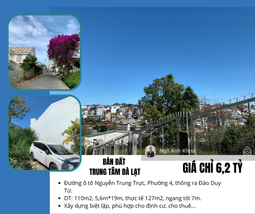Bán đất trung tâm Đà Lạt, đường ô tô, Nguyễn Trung Trực, P4, 6,2 tỷ