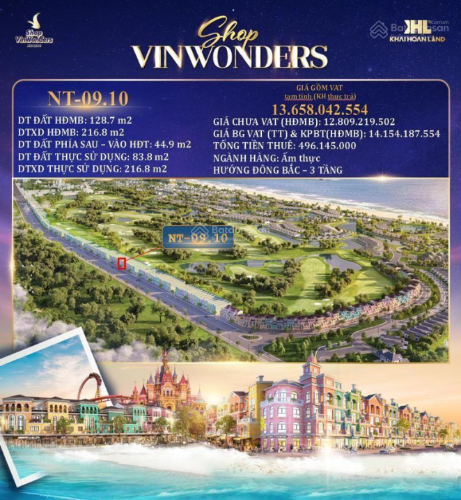 Bán độc quyền 04 căn Shop Vinwonders MT đường DT45 60m Phú Quốc DT 95-292m2 ngang 6m 2-4 lầu/căn