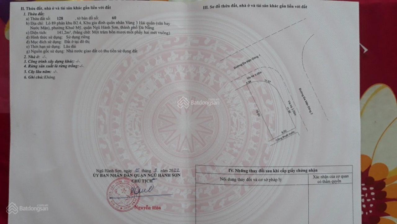 Bán lô góc 2 mặt tiền đường Đa Mặn Đông 1 và Đa Mặn Đông 2, Khuê Mỹ, Ngũ Hành Sơn Đà Nẵng