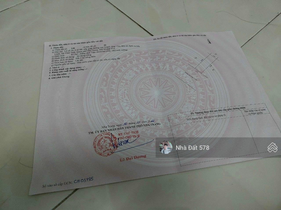 Cần bán gấp lô tái định cư Vĩnh Thái. Gần trường học. Đường nhựa rộng 13m