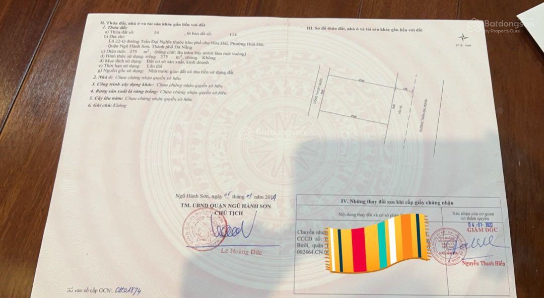 Cần bán lô đất mặt tiền Trần Đại Nghĩa, Ngũ Hành Sơn, Đà Nẵng - diện tích 375m2