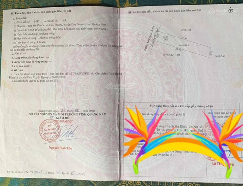 Chính chủ bán nhanh lô đất ở hoàn toàn 146,5m2 cạnh sông Thu Bồn giá chỉ 5,3tr/m2 LH 0938 092 075