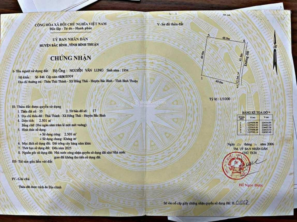 Chính chủ cần bán gấp lô đất đẹp tại Huyện Bắc Bình, Tỉnh Bình Thuận