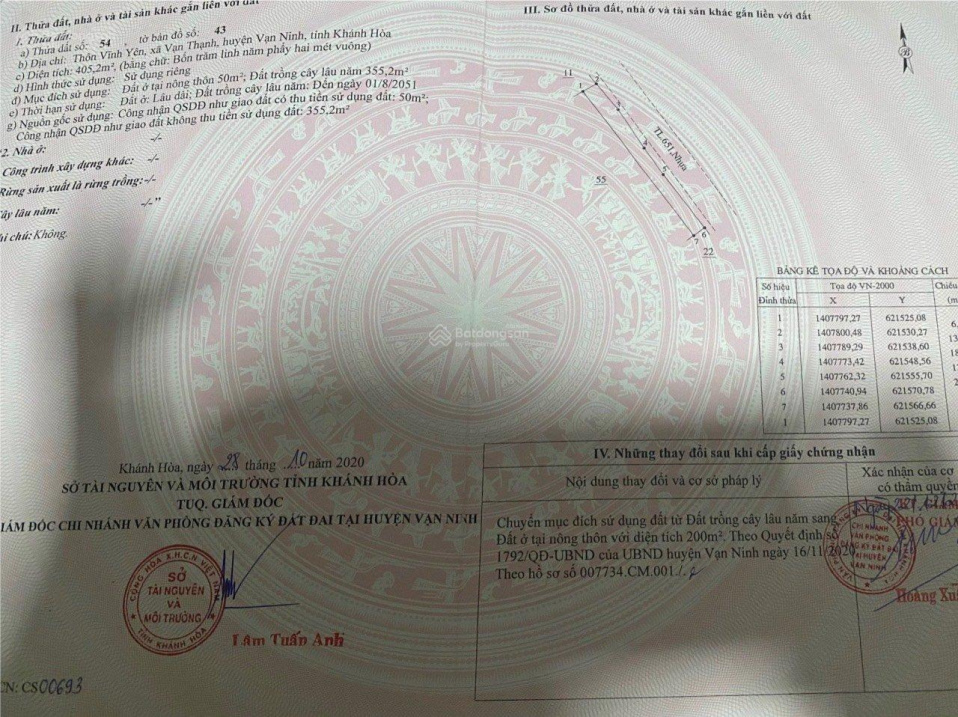 Full thổ cư 650m2 mặt biển Vĩnh Yên - 2 mặt tiền biển và đường nhựa 22m - Giá 19 triệu/m2