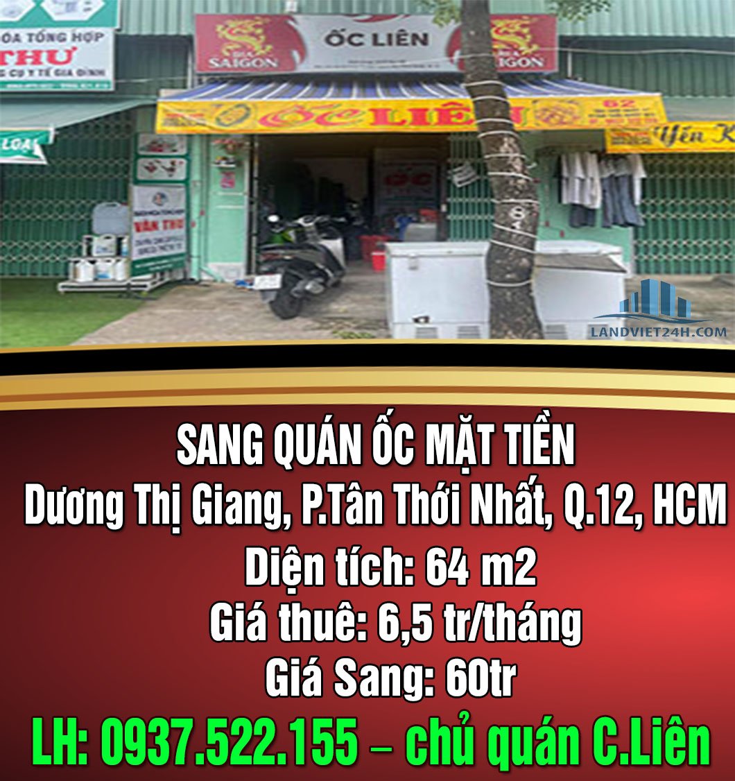 SANG QUÁN ỐC MẶT TIỀN – số 62 Đường Dương Thị Giang, Phường Tân Thới Nhất