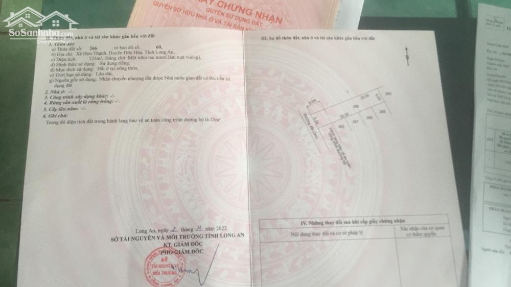 CHÍNH CẦN BÁN GẤP LÔ ĐẤT VỊ TRÍ TIỀM NĂNG GẦN THỊ TRẤN ĐỨC HÒA - LONG AN