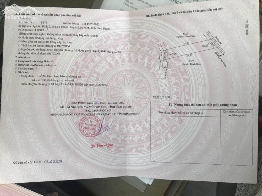 CHÍNH CHỦ CẦN BÁN LÔ ĐẤT GIÁ RẺ NHẤT KHU VỰC LỘC THÀNH - LỘC NINH - BÌNH PHƯỚC