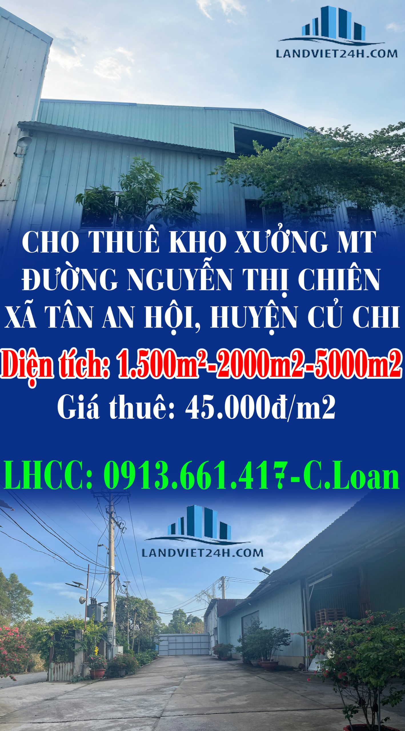 CHO THUÊ KHO XƯỞNG MẶT TIỀN ĐƯỜNG NGUYỄN THỊ CHIÊN, XÃ TÂN AN HỘI, HUYỆN CỦ CHI