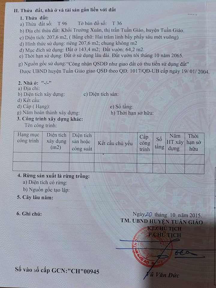 Bán đất tại địa chỉ Khối trường xuân - Thị trấn Tuần Giáo