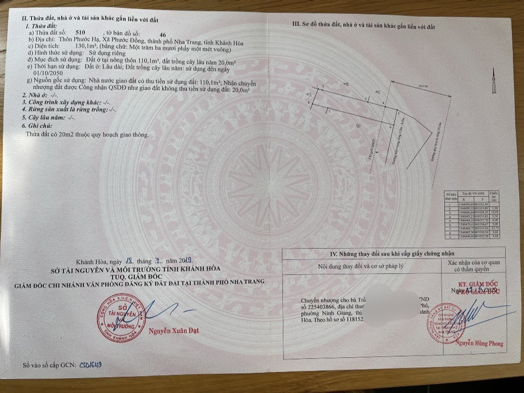 BÁN ĐẤT NỀN TRUNG TÂM XÃ PHƯỚC ĐỒNG, NHA TRANG, KHÁNH HÒA GIÁ 1,6 TỶ DIỆN TÍCH 130M2