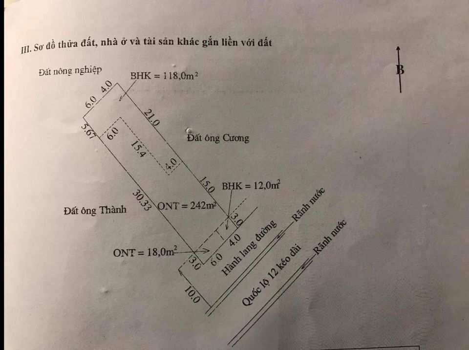 Do không có nhu cầu sử dụng nhà mình muốn bán mảnh đất mặt đường quốc lộ 12