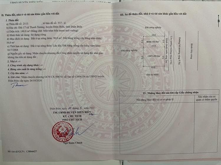 Bán đất tại đội 17 xã Thanh Xương, huyện Điện Biên