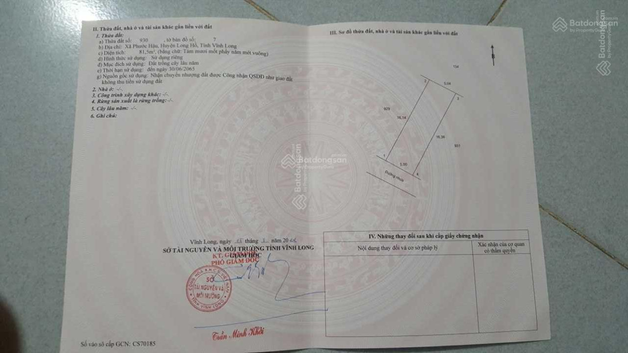 Bán đất khu DC Trọng An, Phước Hậu, Long Hồ, Vĩnh Long