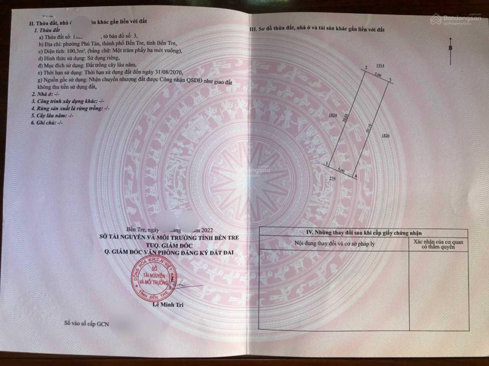 Đất nền đầu tư phường Phú Tân, TP Bến Tre, 100m2 vuông vức, ra Đại Lộ Đồng Khởi chỉ 5 phút