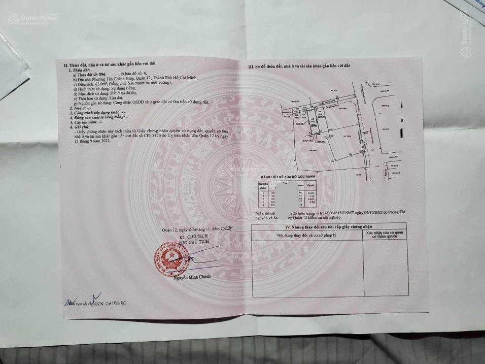 Đất thổ cư, ngay chợ 03 - 07, hẻm ô tô 4.5m, P. Tân Chánh Hiệp, DT: 4.5 * 14 (giá: 3,35 tỷ TL)