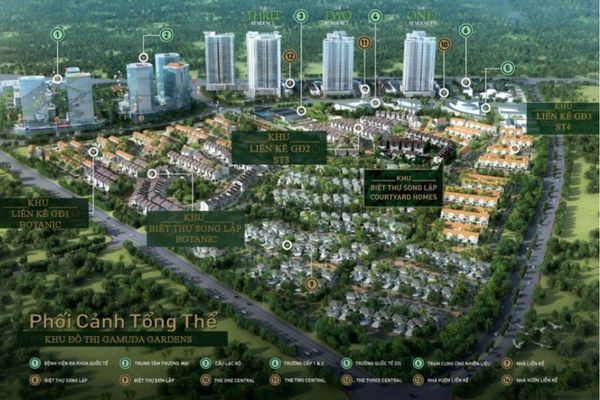 Các căn biệt thự song lập nằm ngay vị trí đắc địa của dự án. biet thu song lap Gamuda 5