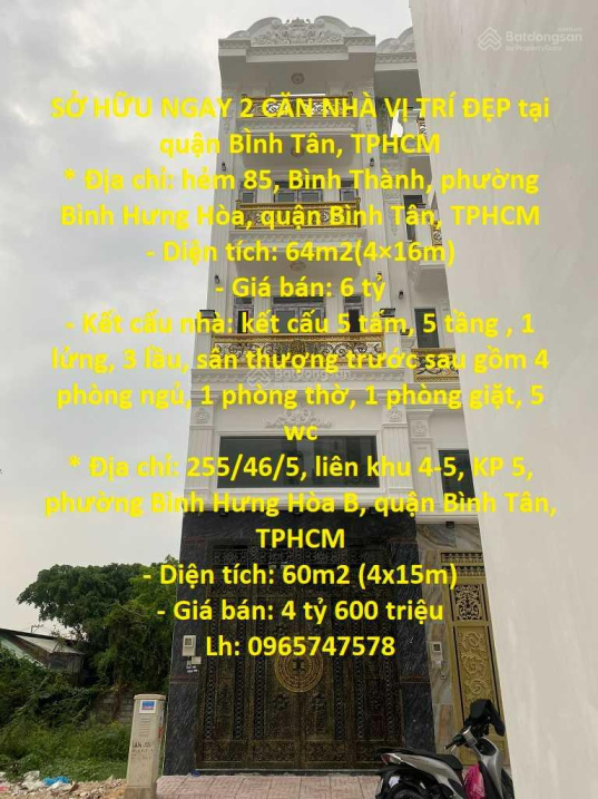 SỞ HỮU NGAY 2 CĂN NHÀ VỊ TRÍ ĐẸP tại quận BÌnh Tân, TPHCM